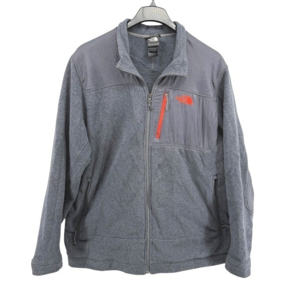 The North Face Fleece Jacket Mens XXL Pre-Owned Full Zip Logo Pocket Gray/Red